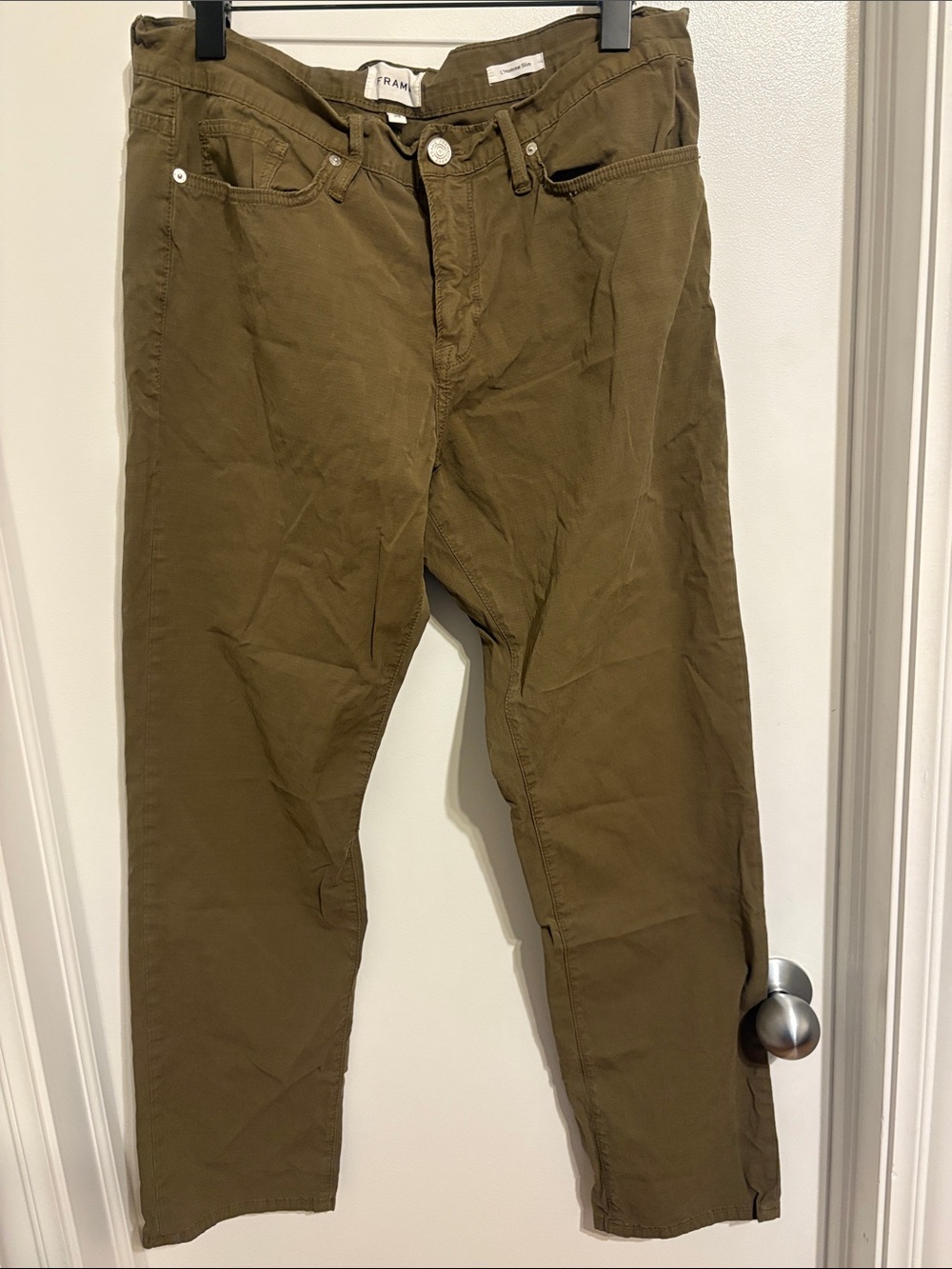 Frame Denim Olive Green Men's Cotton Chinos l'homme slim